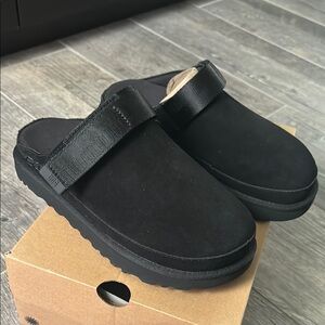 UGG Black Suede Slip-On Clogs